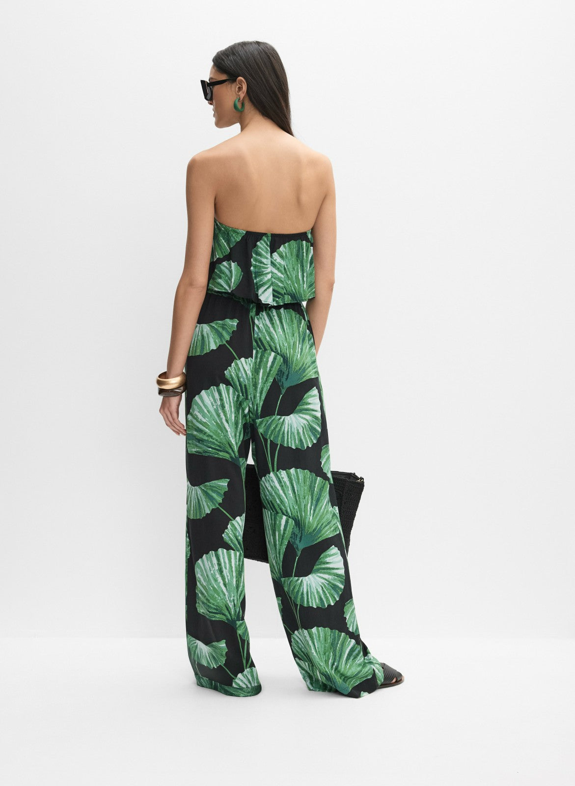 Women Palm Print Jumpsuit Green Pattern | Melanie Lyne