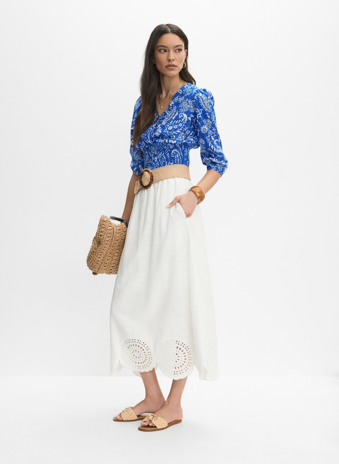 Women Scalloped Hem Maxi Skirt Porcelain | Melanie Lyne