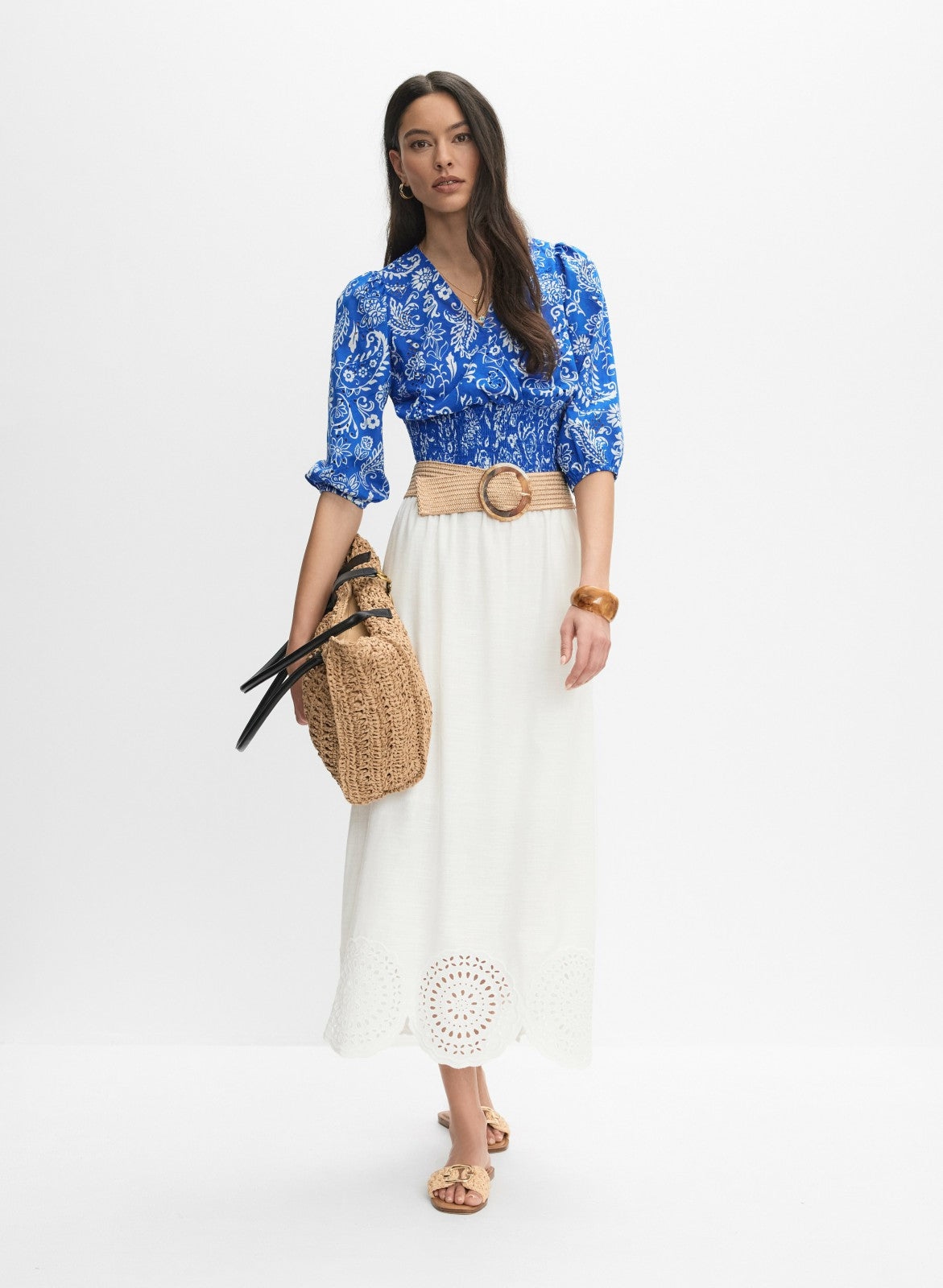 Women Scalloped Hem Maxi Skirt Porcelain | Melanie Lyne