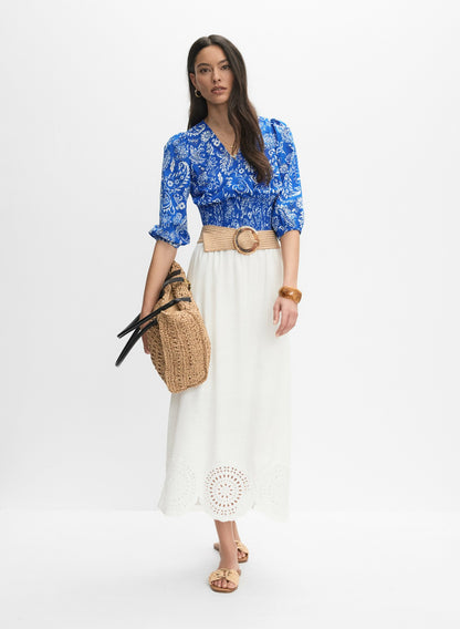 Women Scalloped Hem Maxi Skirt Porcelain | Melanie Lyne
