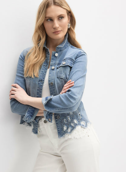 Women Joseph Ribkoff - Lace Insert Denim Jacket Light Blue | Melanie Lyne
