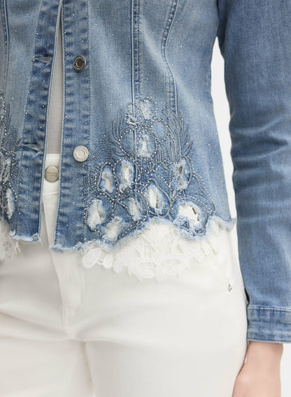 Women Joseph Ribkoff - Lace Insert Denim Jacket Light Blue | Melanie Lyne