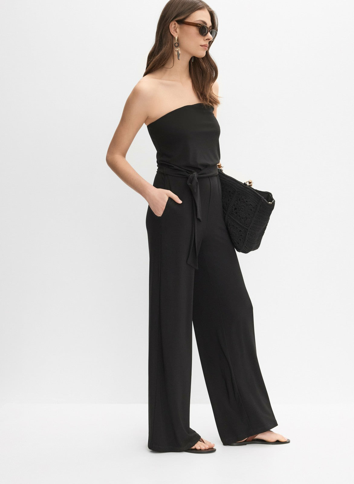 Women Strapless Jersey Jumpsuit Black | Melanie Lyne