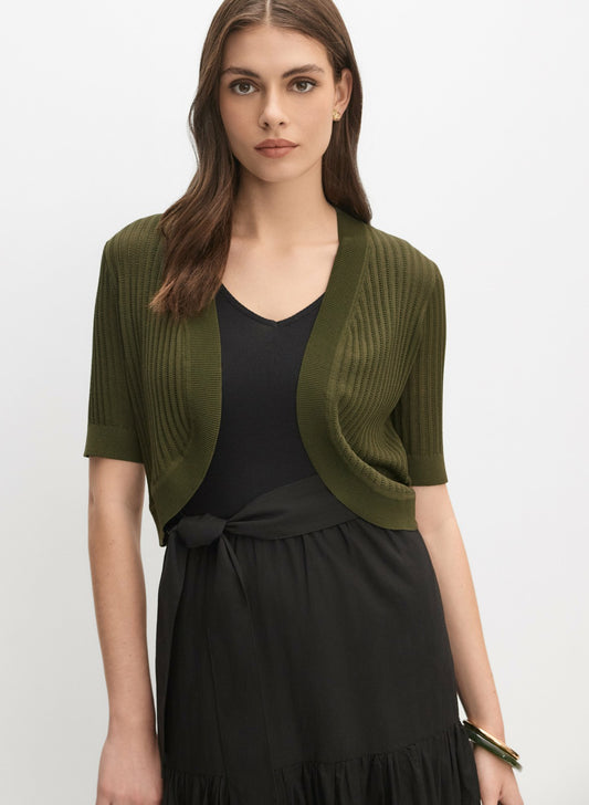 Women Pointelle Knit Bolero Olive Branch | Melanie Lyne