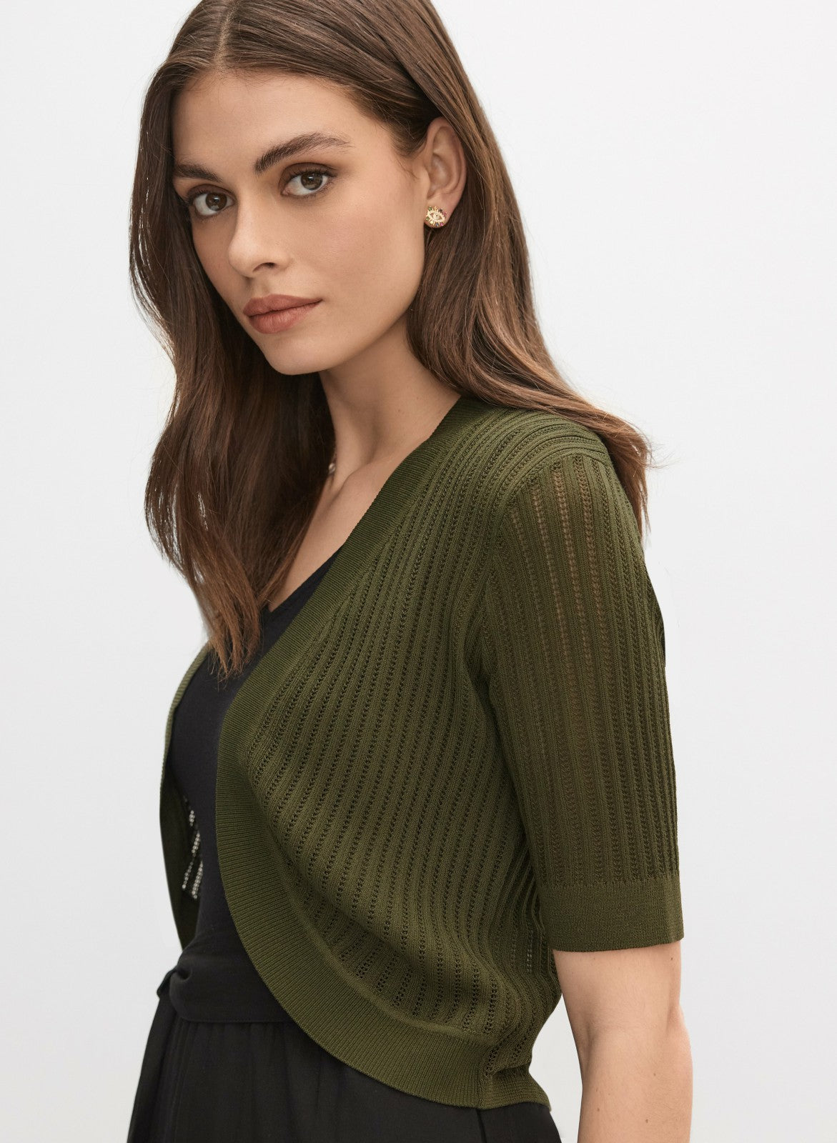 Women Pointelle Knit Bolero Olive Branch | Melanie Lyne