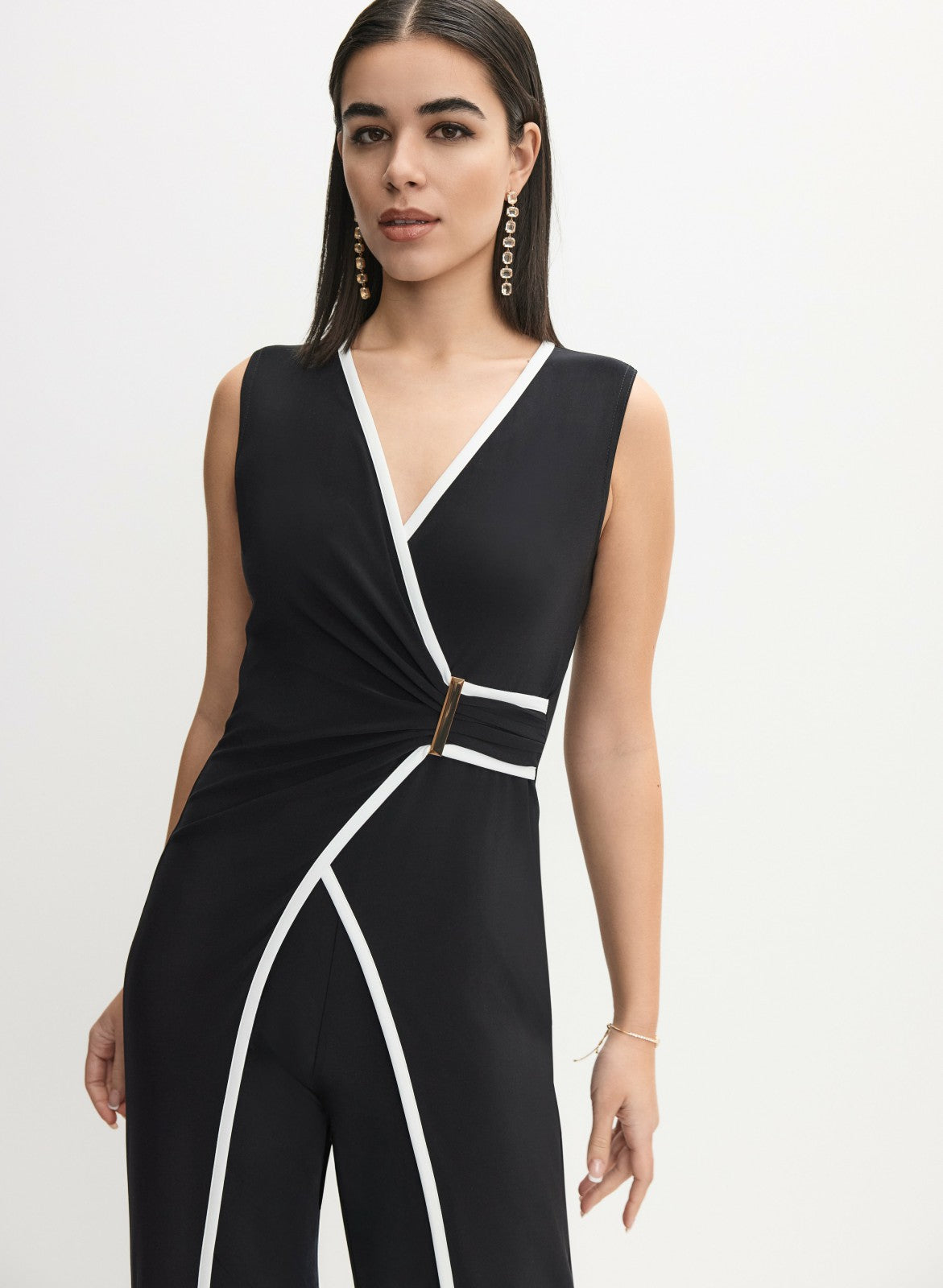 Women Joseph Ribkoff - Contrast Trim Jumpsuit Black & White | Melanie Lyne
