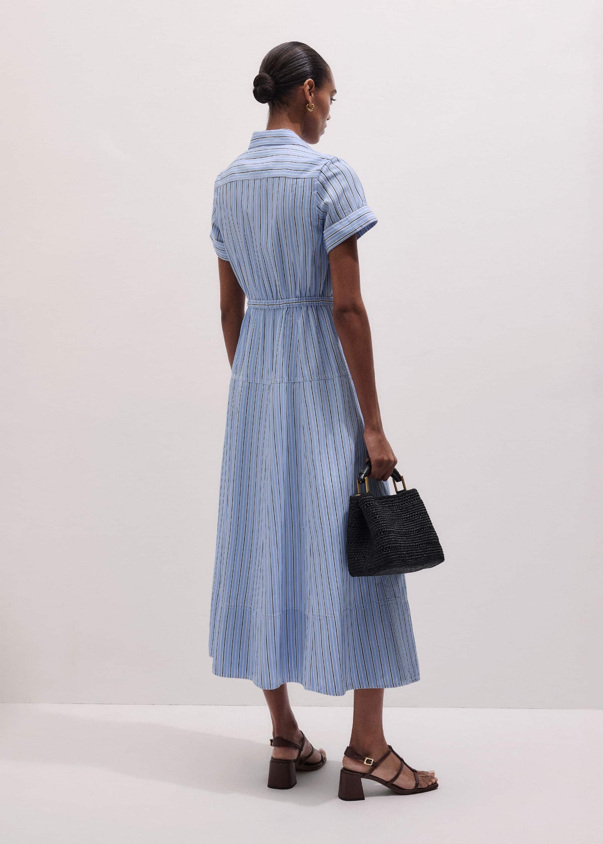 ME+EM Blue Drawstring Waist Zip Neck Maxi Shirt Dress