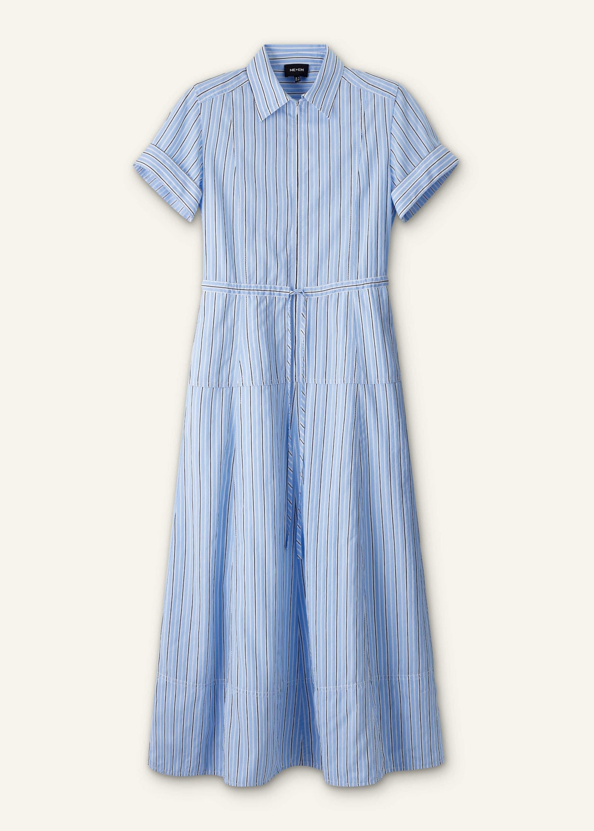ME+EM Blue Drawstring Waist Zip Neck Maxi Shirt Dress