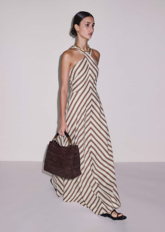 ME+EM Cream Crease-Less Linen Halterneck Maxi Dress
