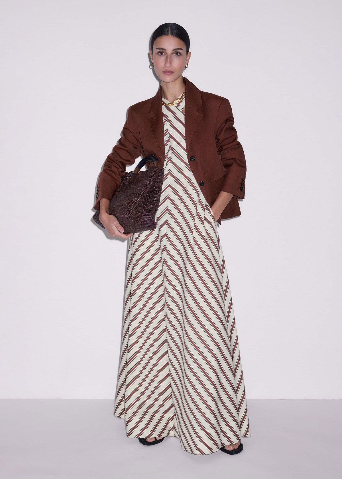 ME+EM Cream Crease-Less Linen Halterneck Maxi Dress