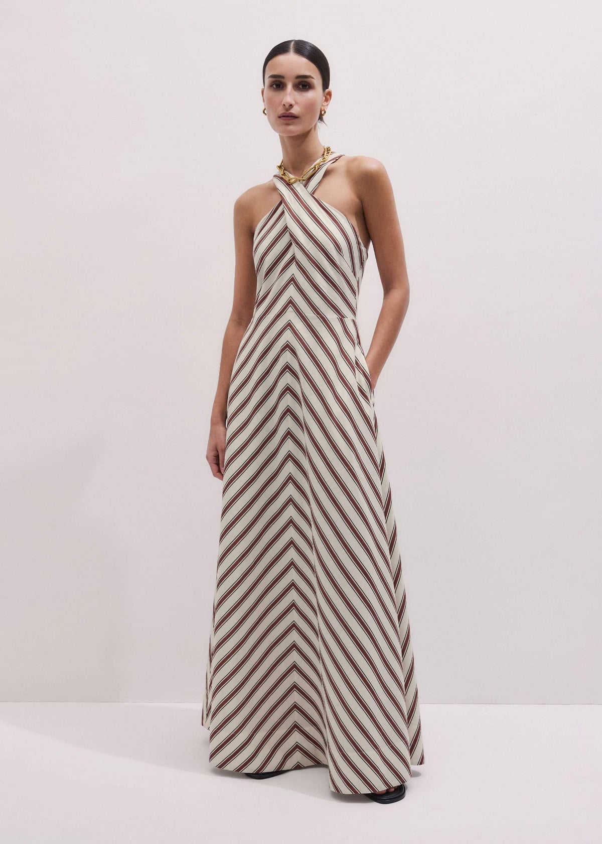 ME+EM Cream Crease-Less Linen Halterneck Maxi Dress