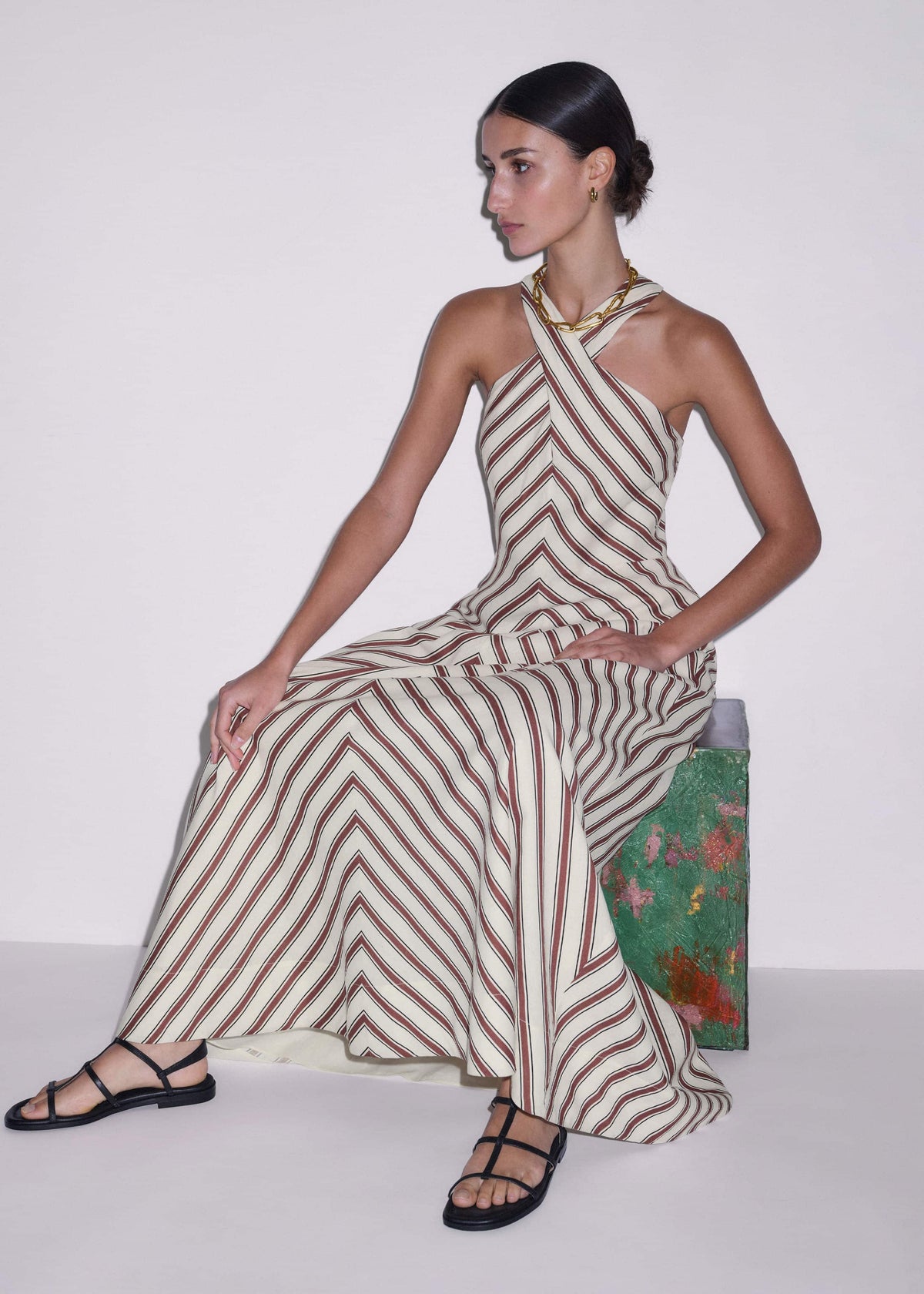 ME+EM Cream Crease-Less Linen Halterneck Maxi Dress
