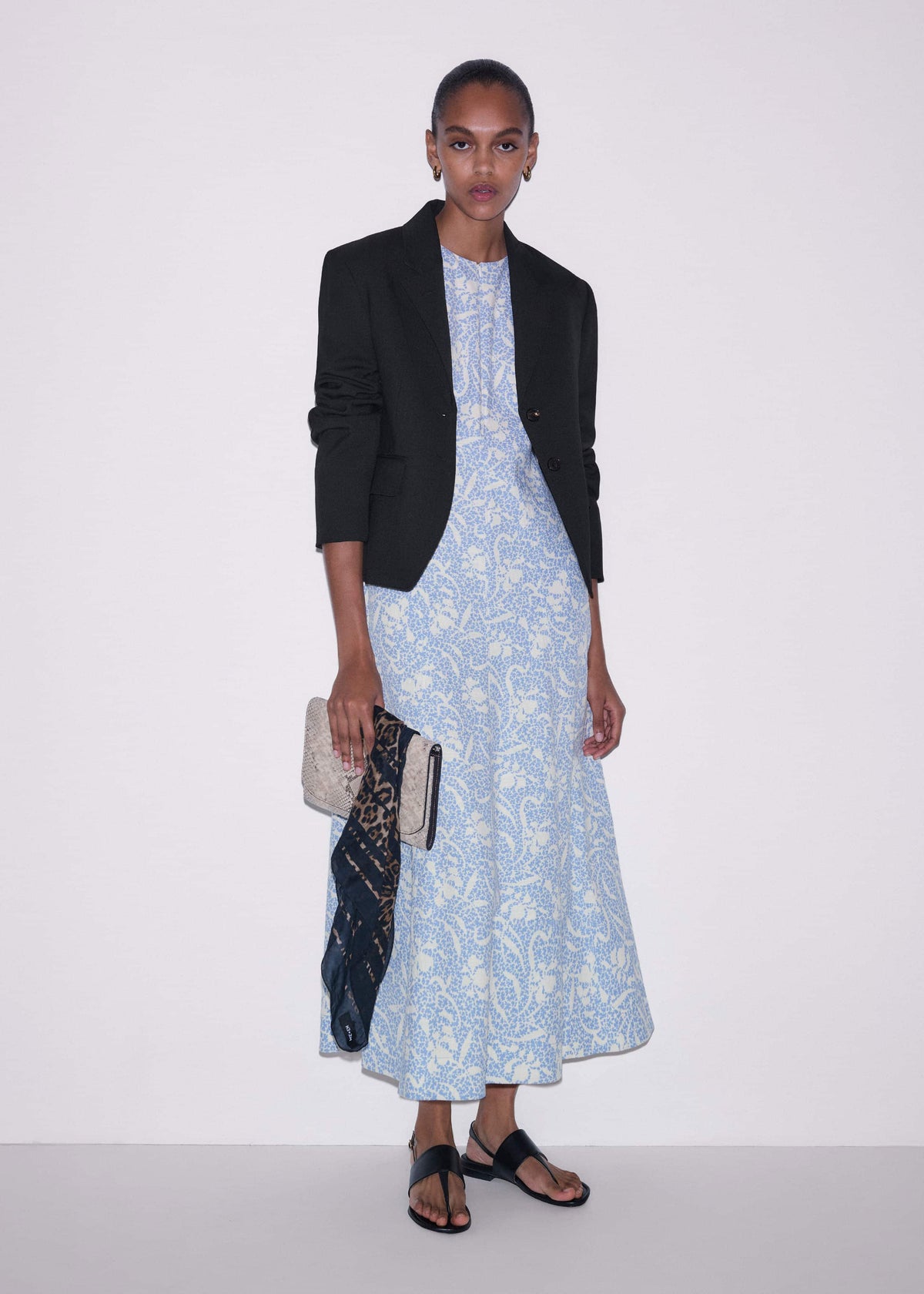 ME+EM Blue Speckled Bloom Print Fit+Flare Maxi Dress