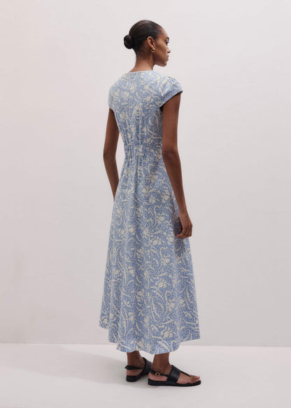 ME+EM Blue Speckled Bloom Print Fit+Flare Maxi Dress