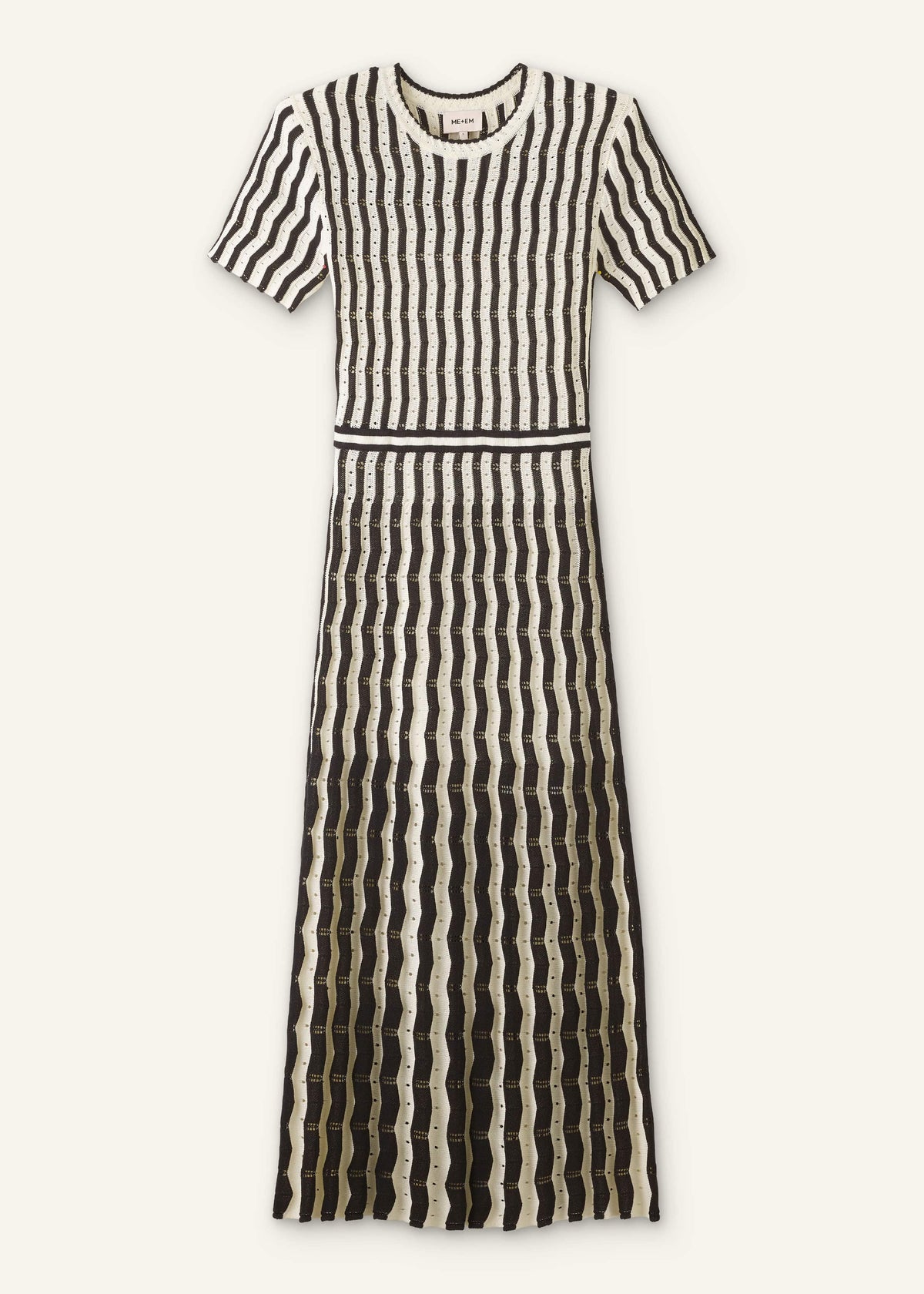 ME+EM Cream Textured Pointelle Knit Stripe Maxi Dress