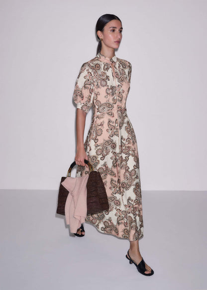 ME+EM Pink Paisley Print Fit + Flare Maxi Dress
