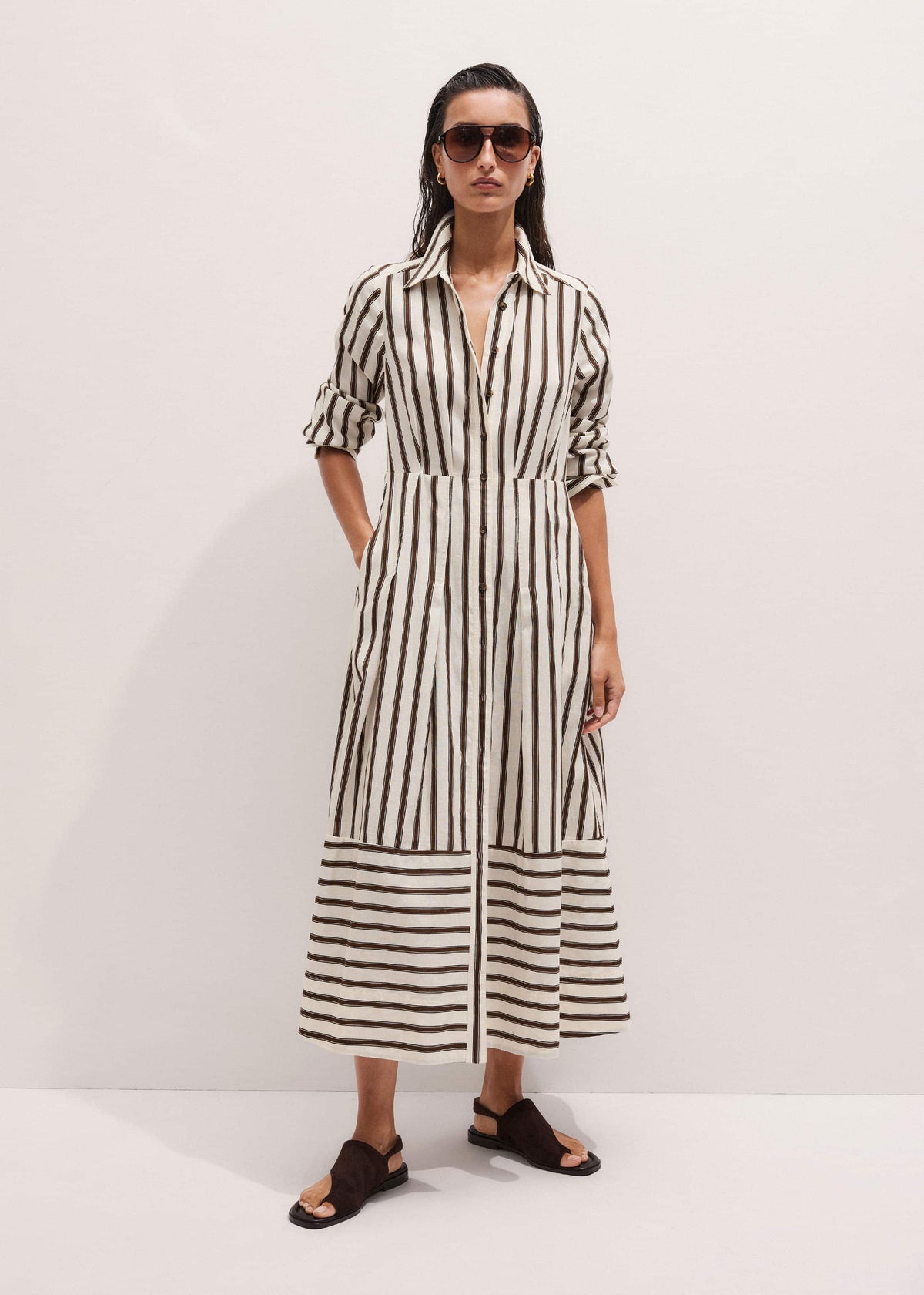 ME+EM Cream Spring Stripe Maxi Dress + Belt