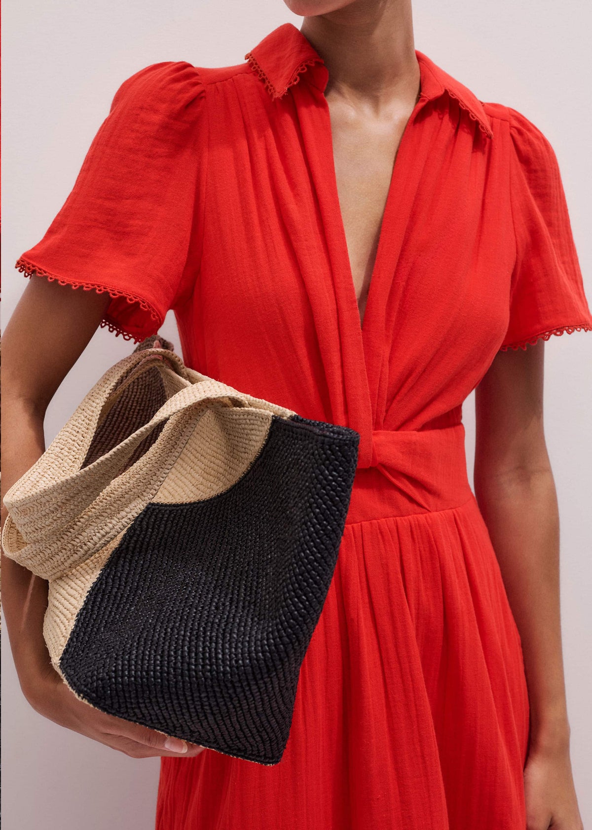 ME+EM Red Cheesecloth Twist Detail Fit + Flare Maxi Dress