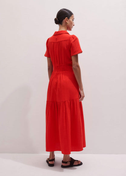 ME+EM Red Cheesecloth Twist Detail Fit + Flare Maxi Dress