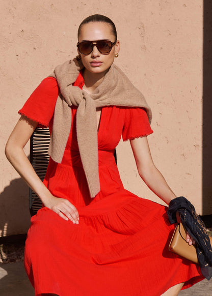 ME+EM Red Cheesecloth Twist Detail Fit + Flare Maxi Dress