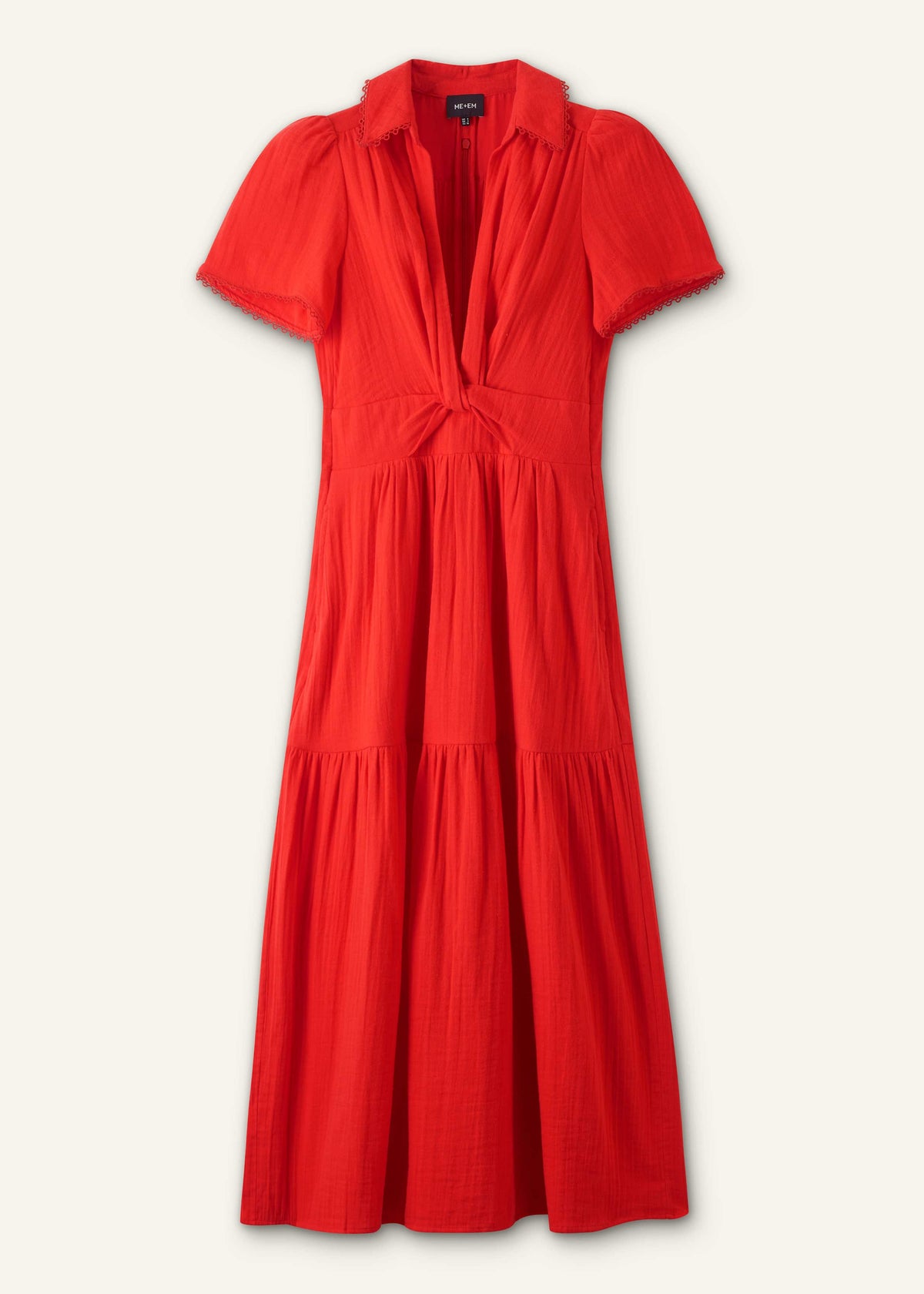 ME+EM Red Cheesecloth Twist Detail Fit + Flare Maxi Dress