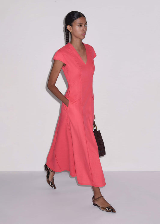 ME+EM Pink Crease-Less Linen Embroidered Maxi Dress