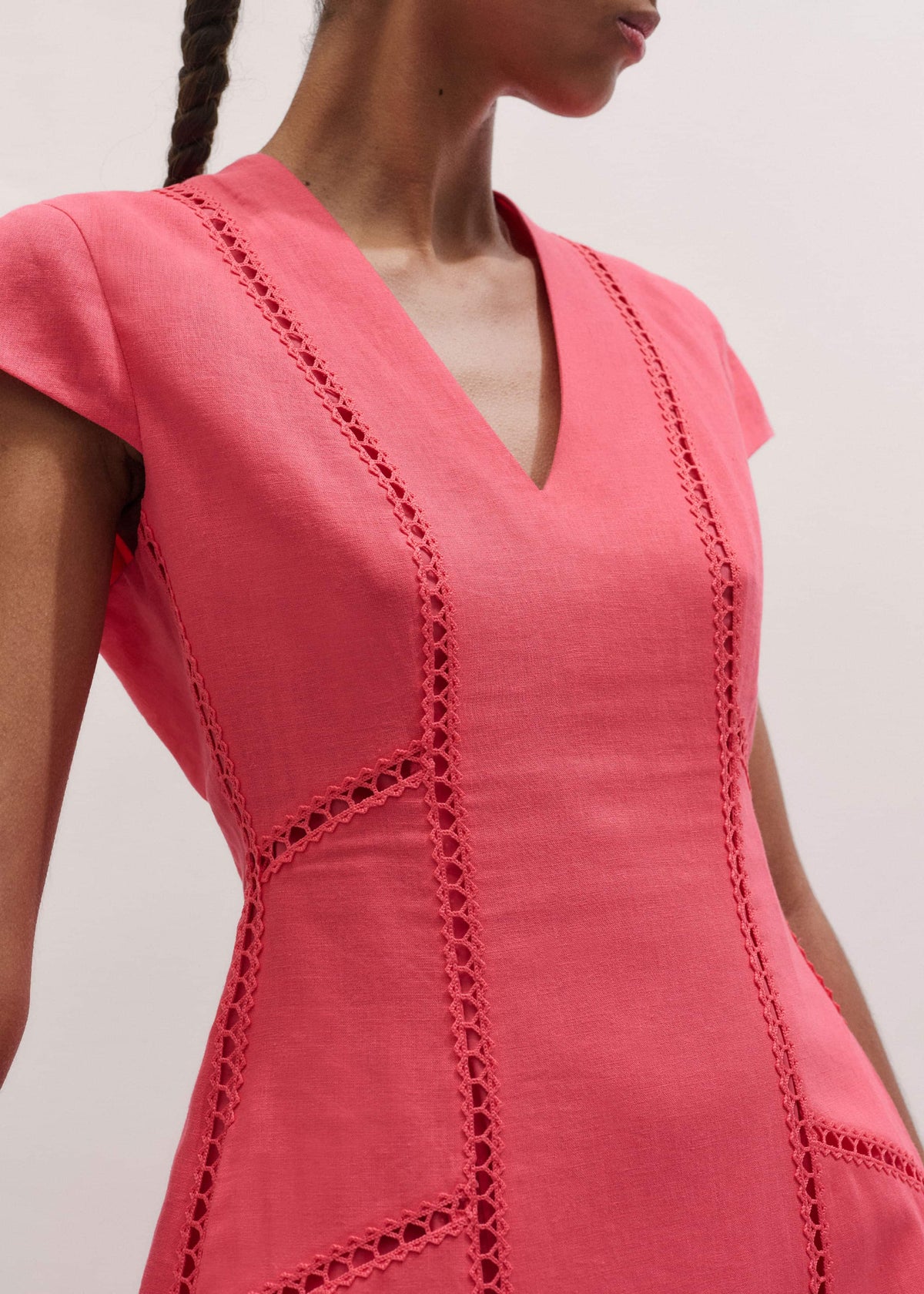 ME+EM Pink Crease-Less Linen Embroidered Maxi Dress