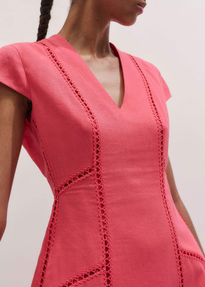 ME+EM Pink Crease-Less Linen Embroidered Maxi Dress