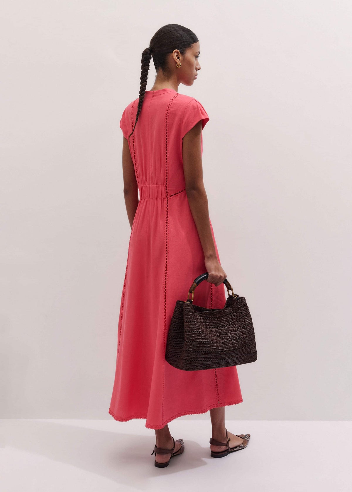 ME+EM Pink Crease-Less Linen Embroidered Maxi Dress