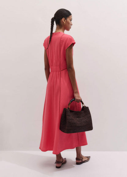 ME+EM Pink Crease-Less Linen Embroidered Maxi Dress