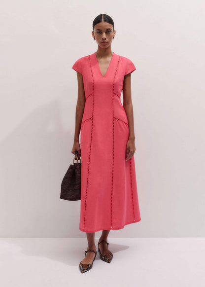 ME+EM Pink Crease-Less Linen Embroidered Maxi Dress