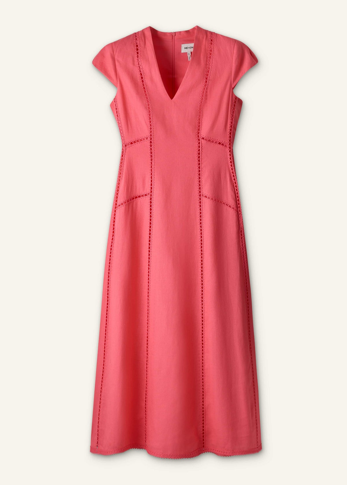 ME+EM Pink Crease-Less Linen Embroidered Maxi Dress