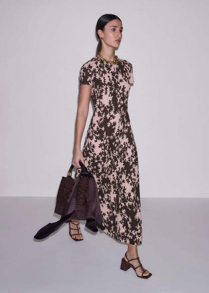 ME+EM Pink Speckled Bloom Print Contour Maxi Dress