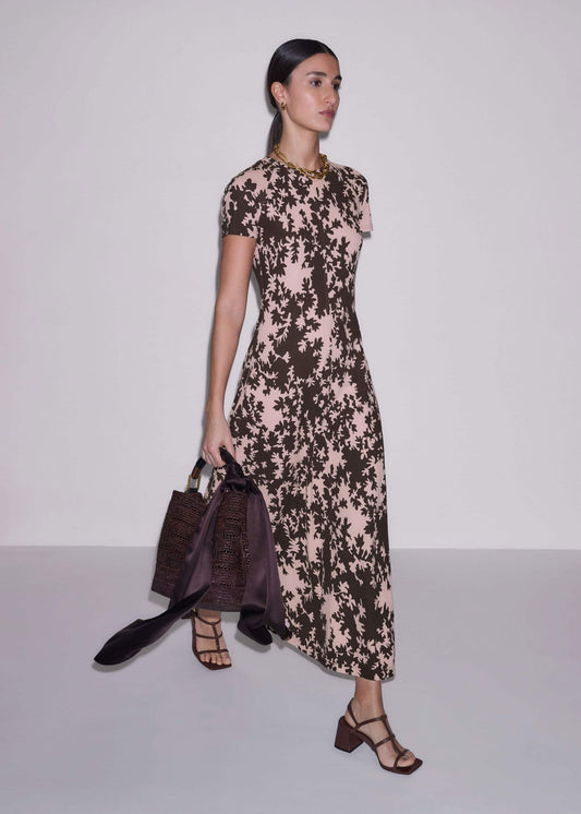 ME+EM Pink Speckled Bloom Print Contour Maxi Dress