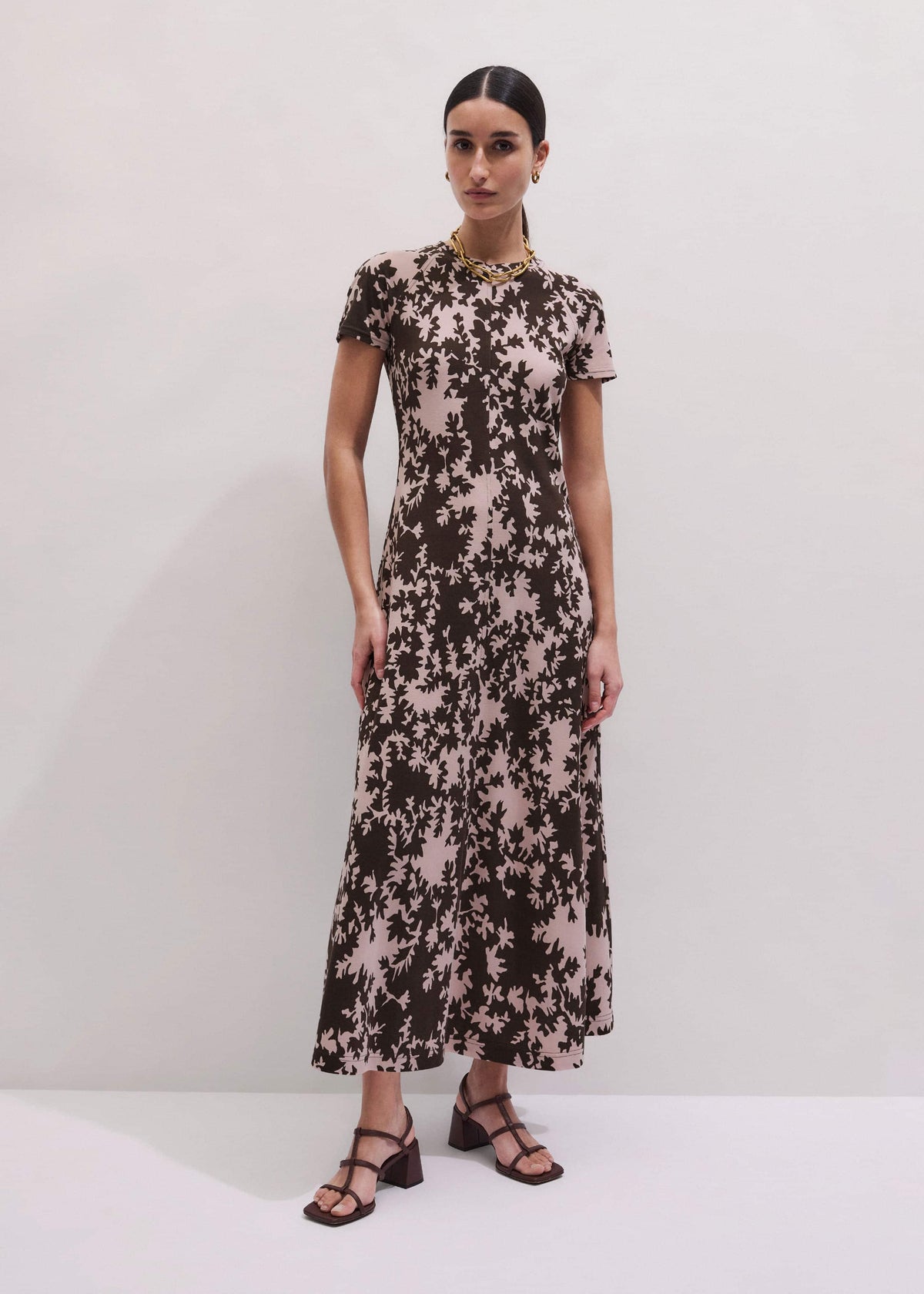 ME+EM Pink Speckled Bloom Print Contour Maxi Dress