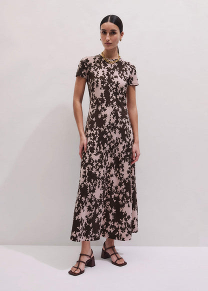 ME+EM Pink Speckled Bloom Print Contour Maxi Dress