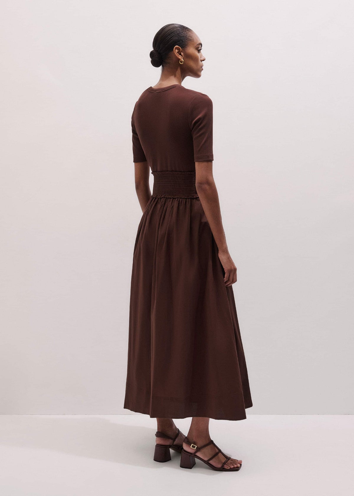 ME+EM Cinnamon V-Neck Smocked Skirt Mixed Media Maxi Dress