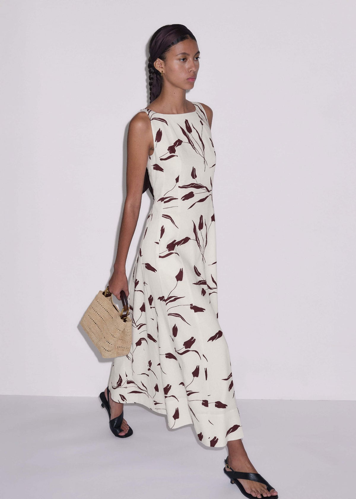 ME+EM Cream Crease-Less Linen Fit + Flare Maxi Dress
