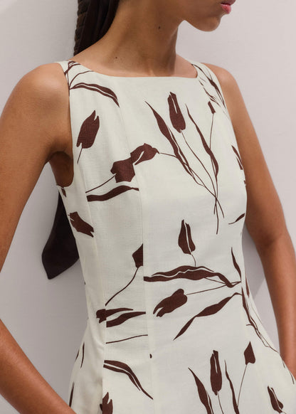 ME+EM Cream Crease-Less Linen Fit + Flare Maxi Dress