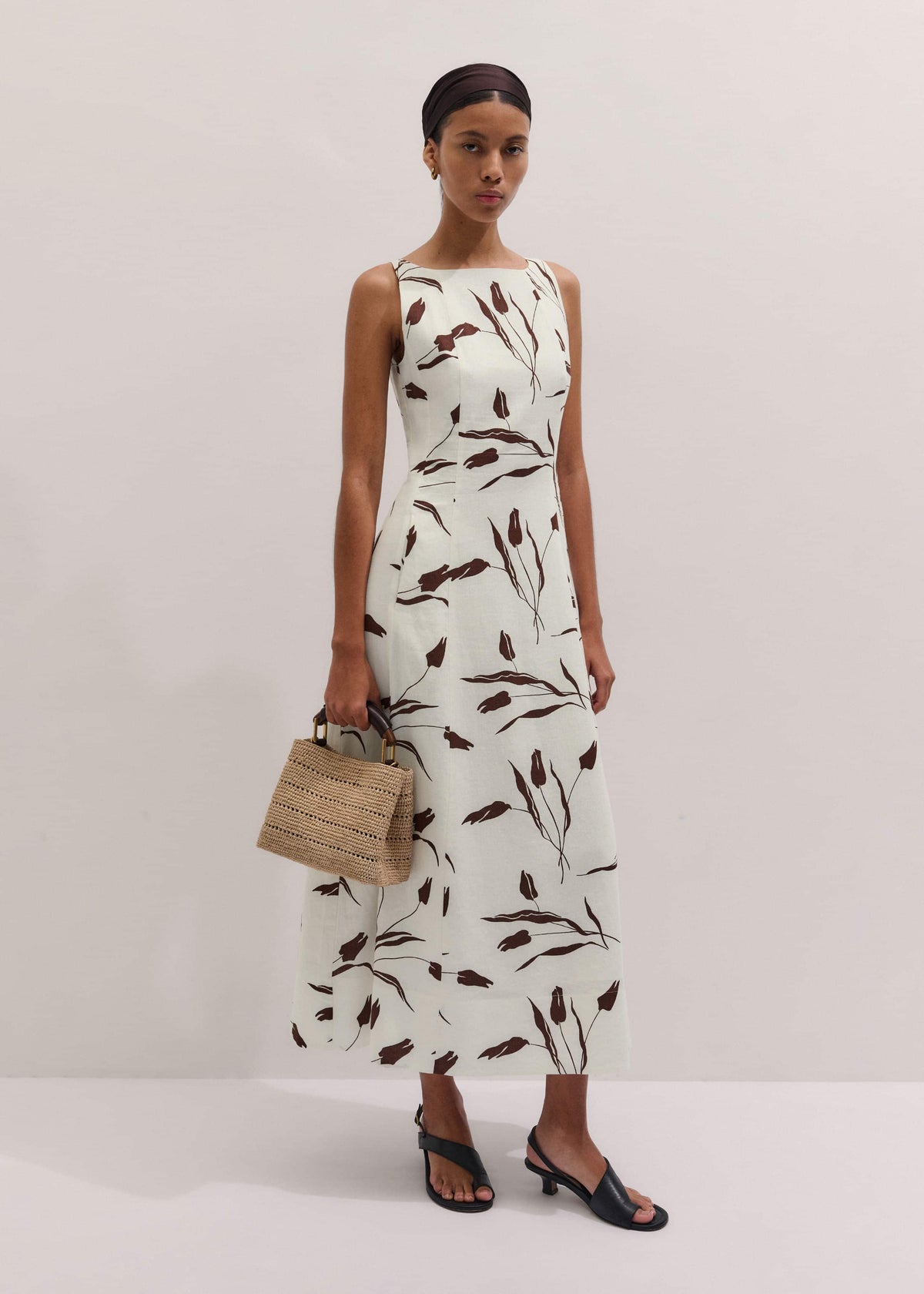 ME+EM Cream Crease-Less Linen Fit + Flare Maxi Dress