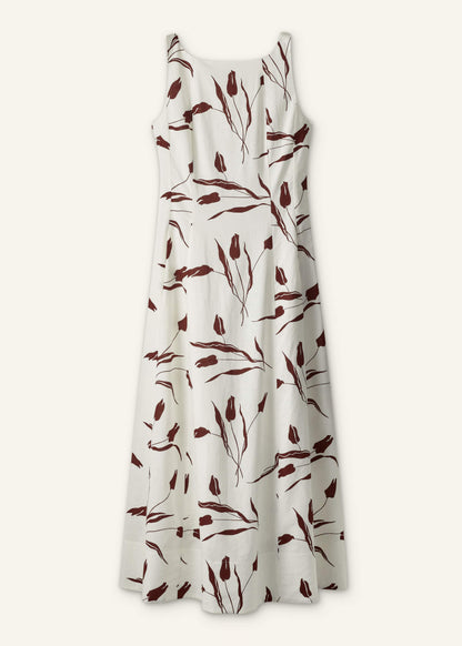 ME+EM Cream Crease-Less Linen Fit + Flare Maxi Dress