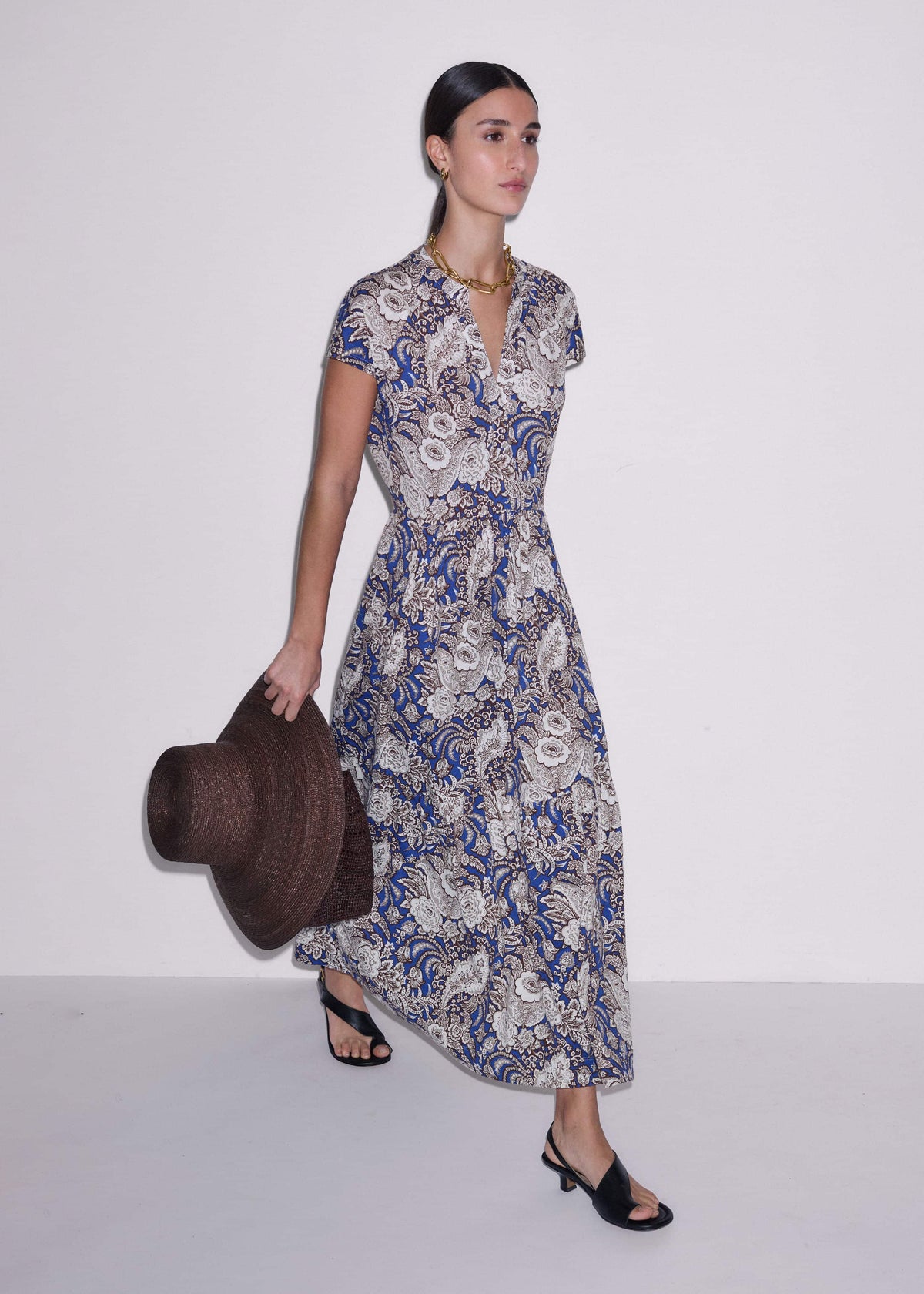 ME+EM Blue Elaborate Botanical Tiered Maxi Dress