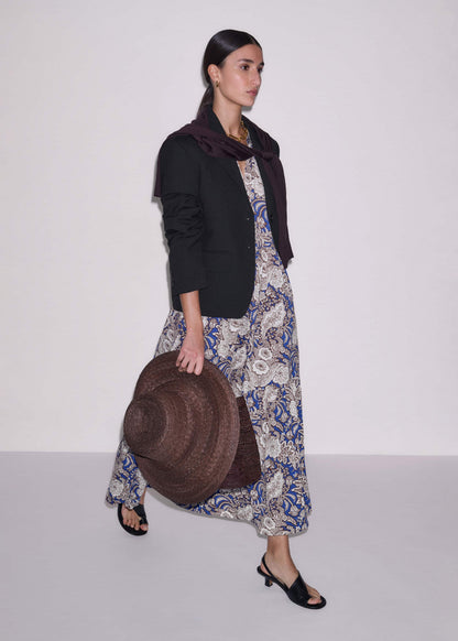 ME+EM Blue Elaborate Botanical Tiered Maxi Dress