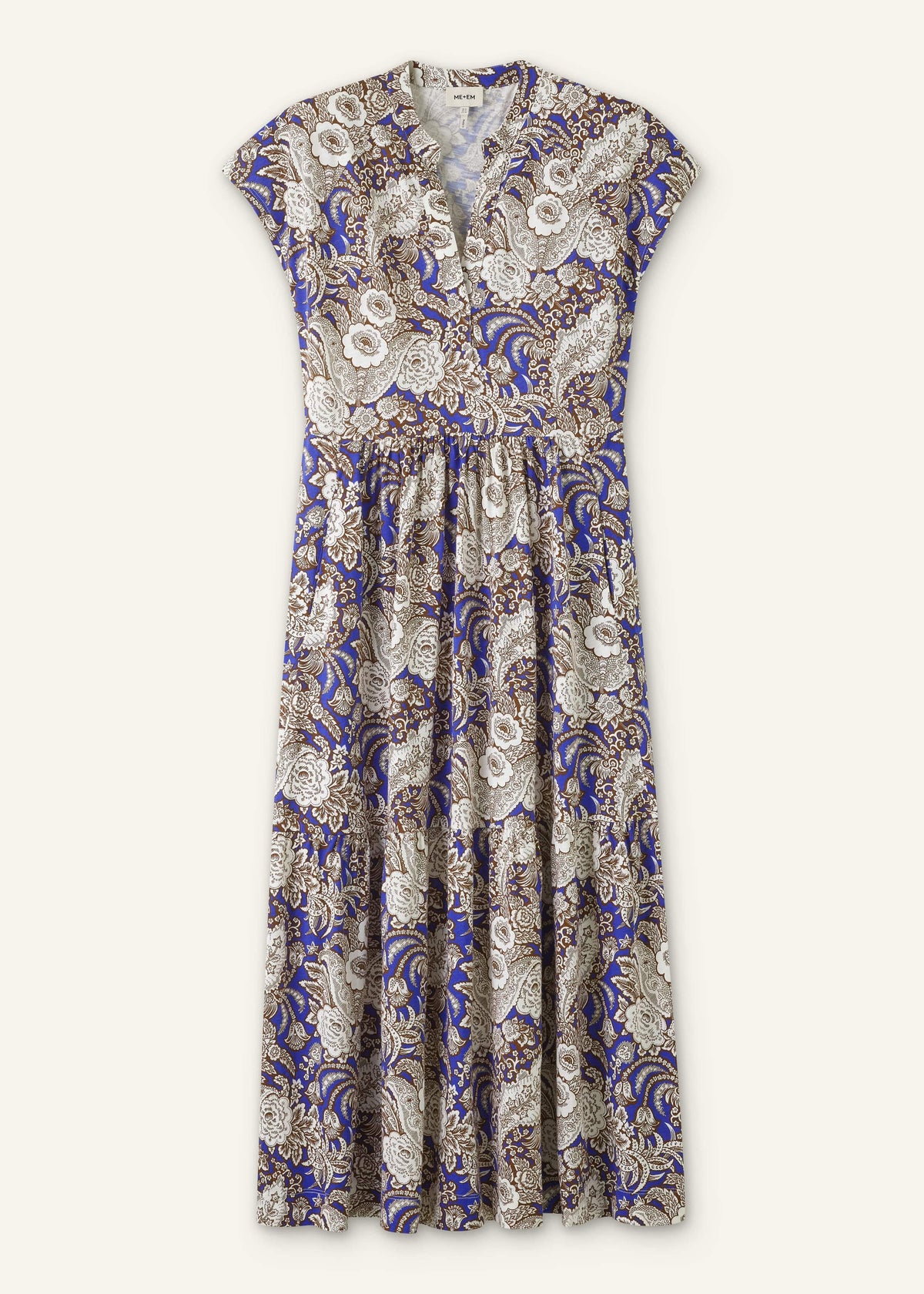 ME+EM Blue Elaborate Botanical Tiered Maxi Dress