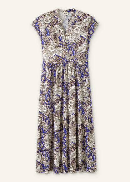 ME+EM Blue Elaborate Botanical Tiered Maxi Dress