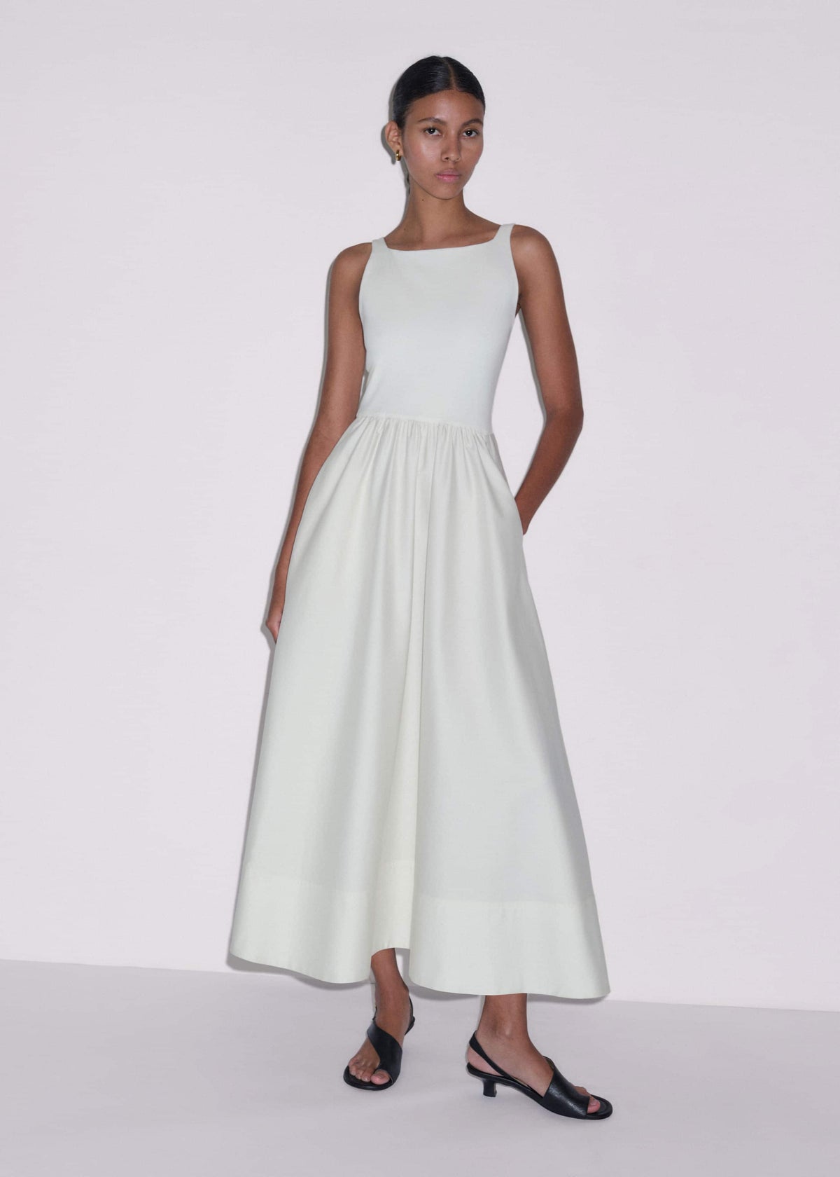 ME+EM Cream Fit + Flare Maxi Dress