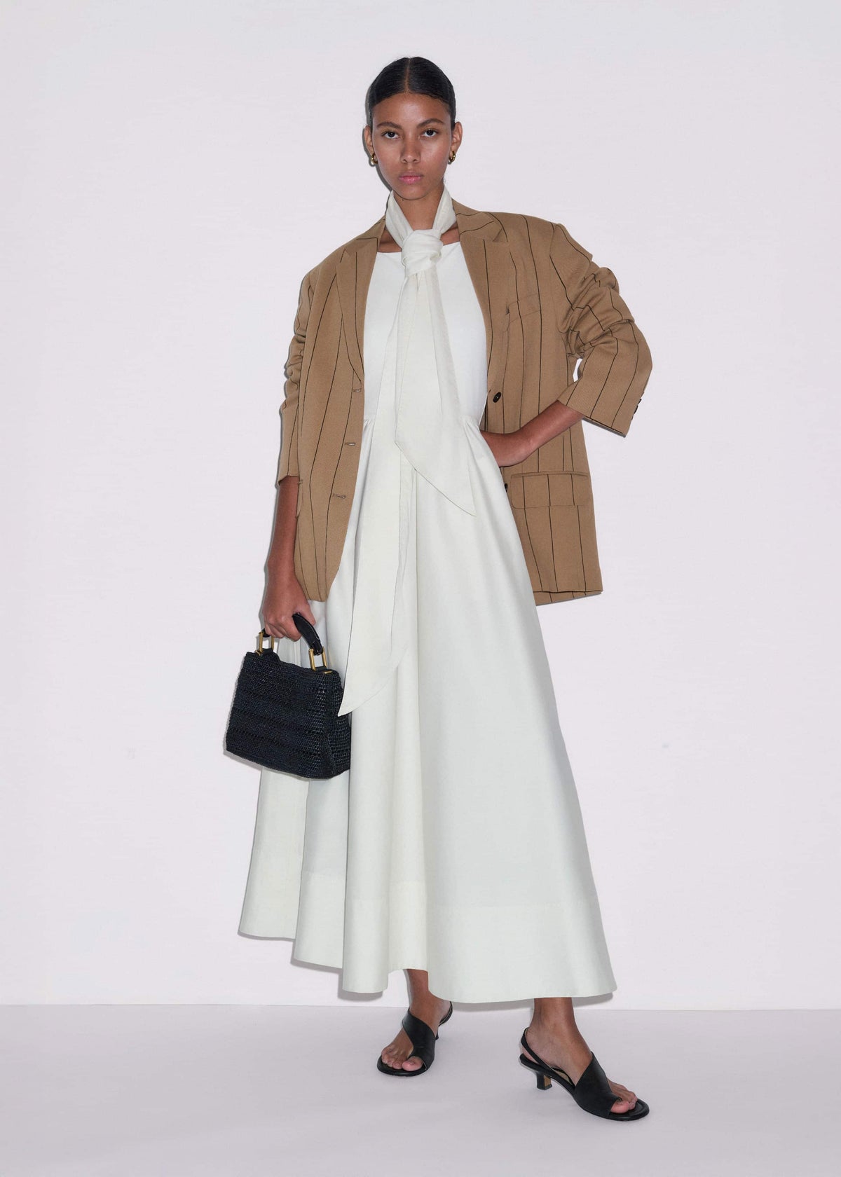 ME+EM Cream Fit + Flare Maxi Dress