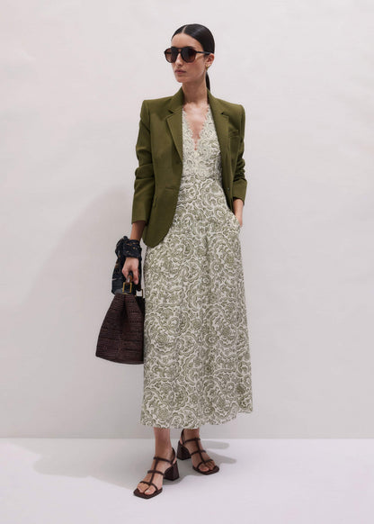 ME+EM Green Silk Cotton Lace Trim Maxi Dress
