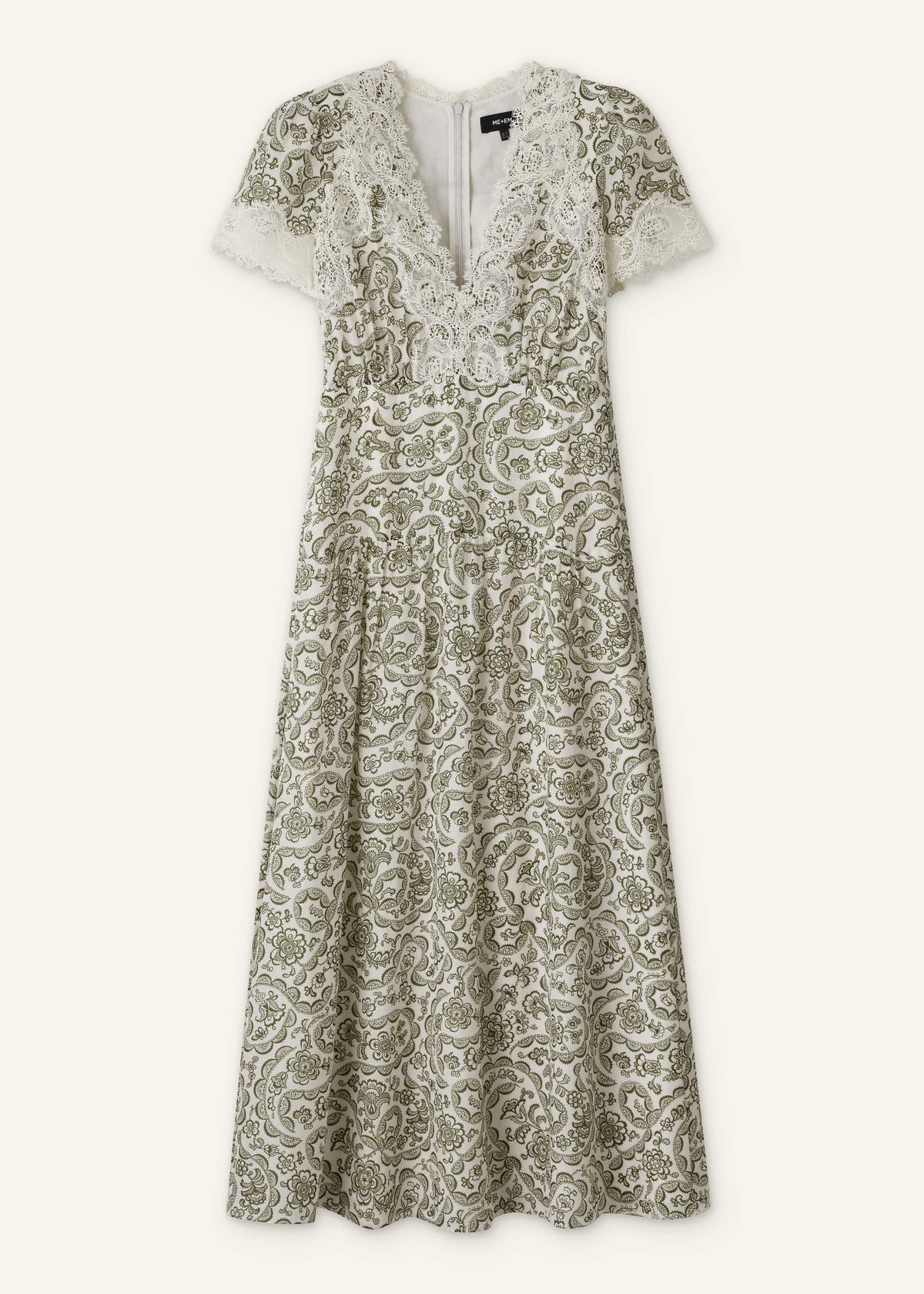 ME+EM Green Silk Cotton Lace Trim Maxi Dress