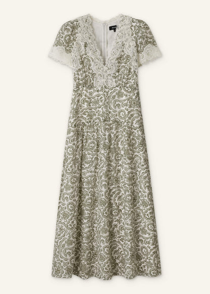 ME+EM Green Silk Cotton Lace Trim Maxi Dress